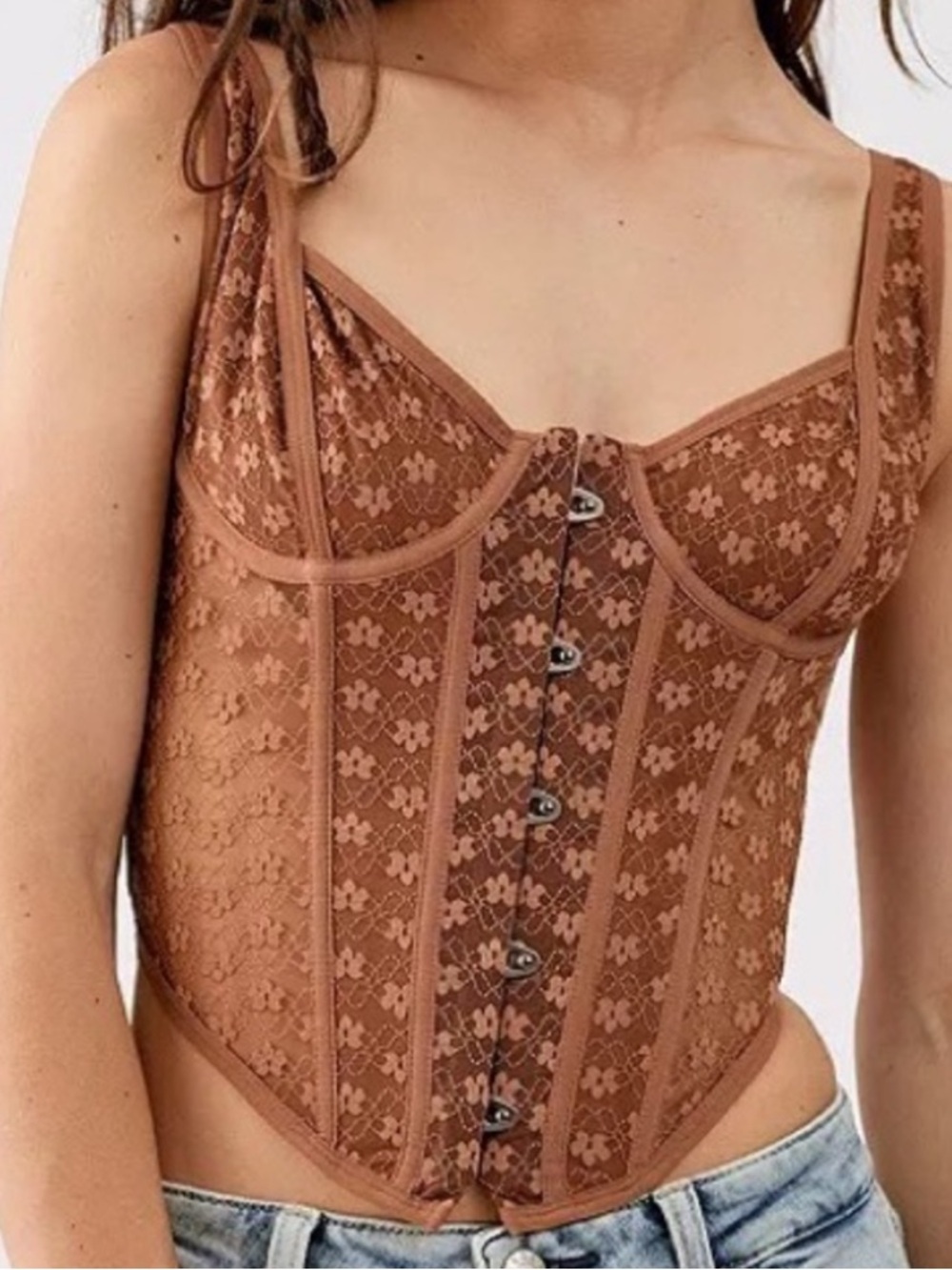 Out From Under Brown Floral Lace Corset Top Size M - Picture 4 of 4